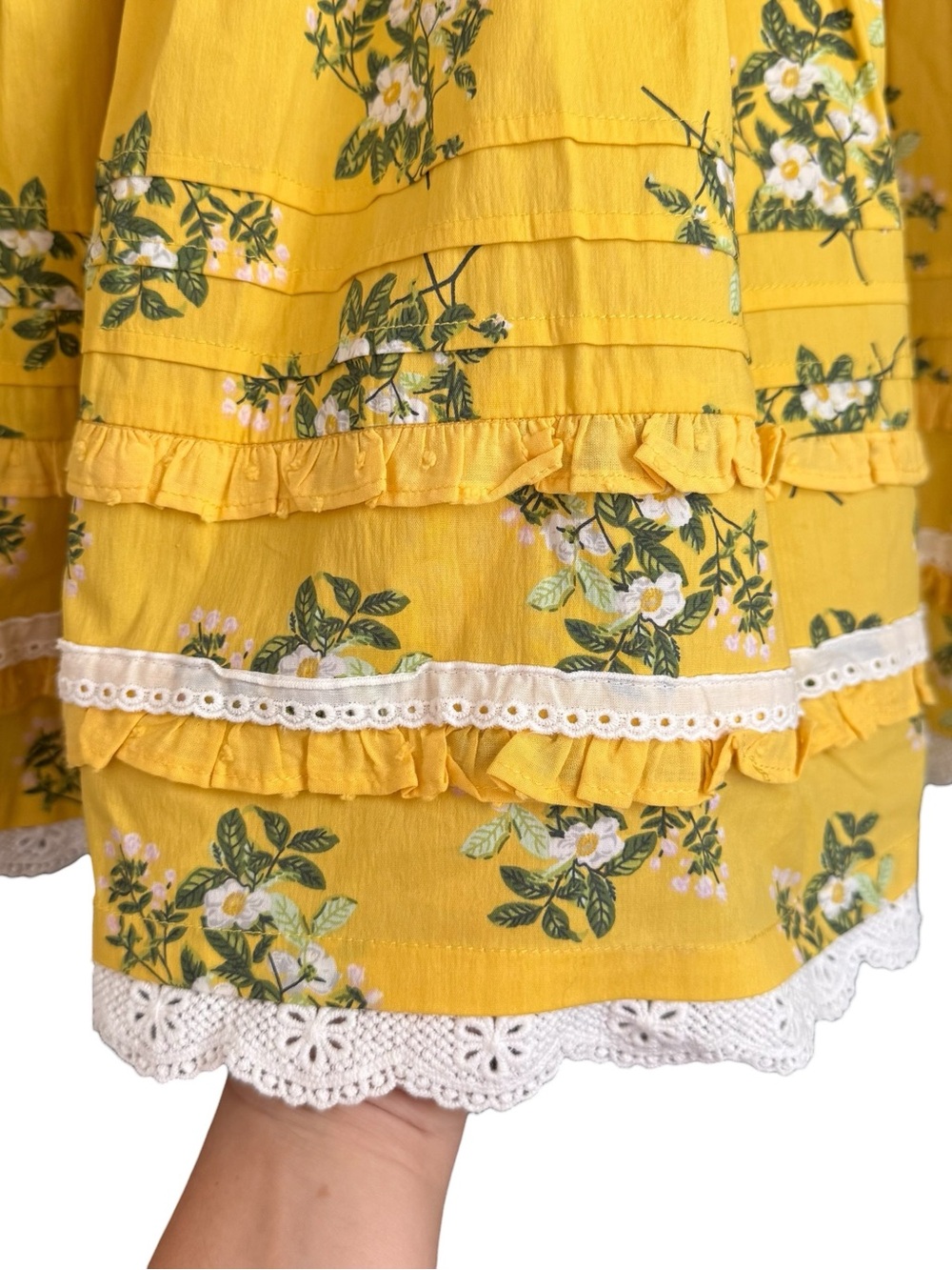 Matilda Jane NWT Yellow Floral Lace-Trim Tiered Girls' Dress with Button Back - Picture 8 of 15
